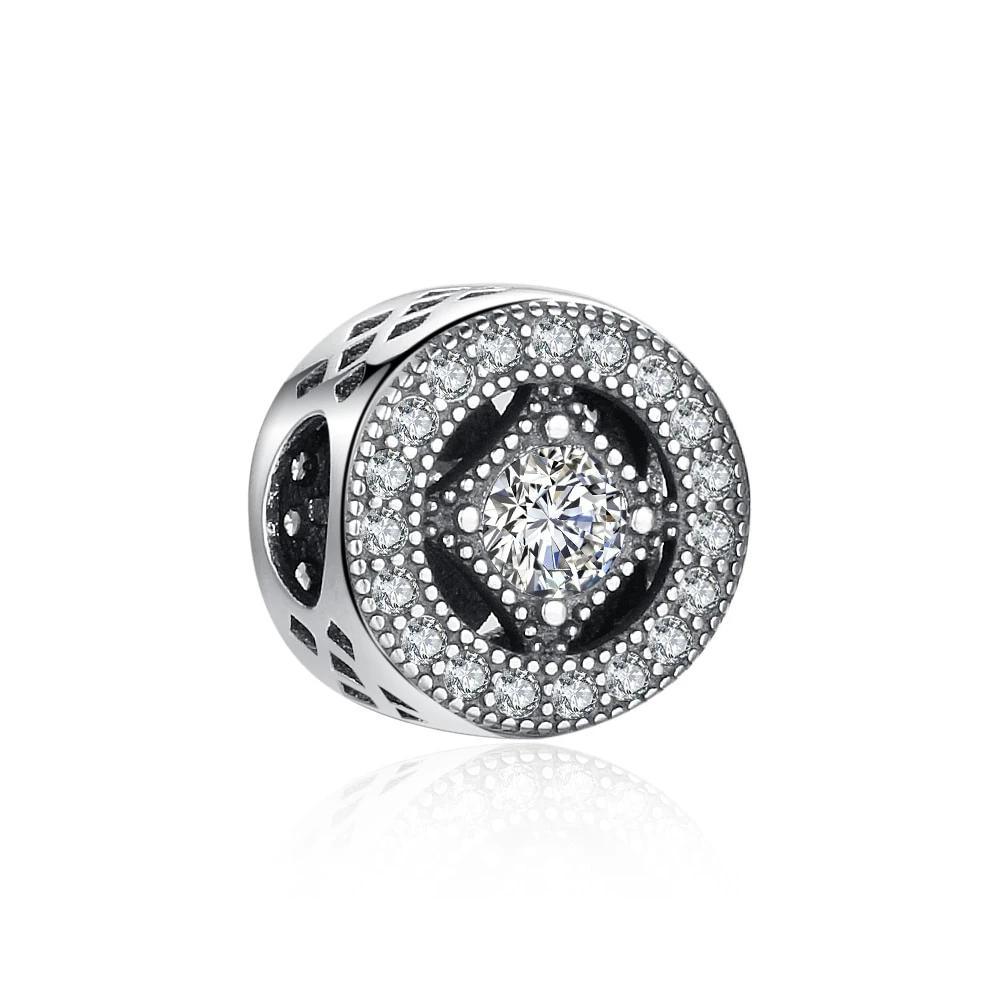 Round Shape Rhinestone Accessorise 925 Sterling Silver Jewelry Components DIY Charm For Bracelet - Personalized Jewel