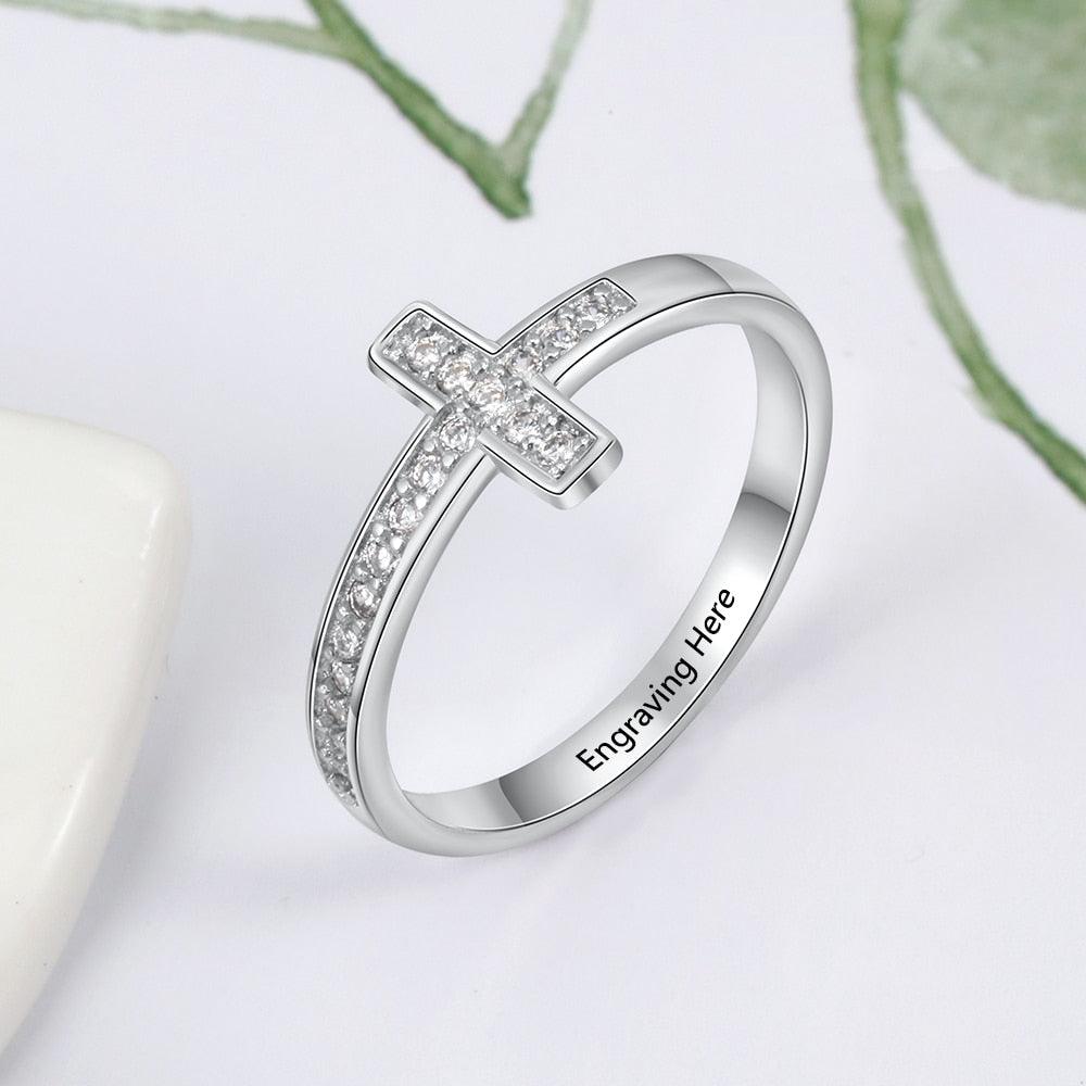 Silver Ring For Women - Diamond Cross Ring For Women - Stone Studded Ring For Women - Personalized Wedding Ring For Women - Personalized Jewel