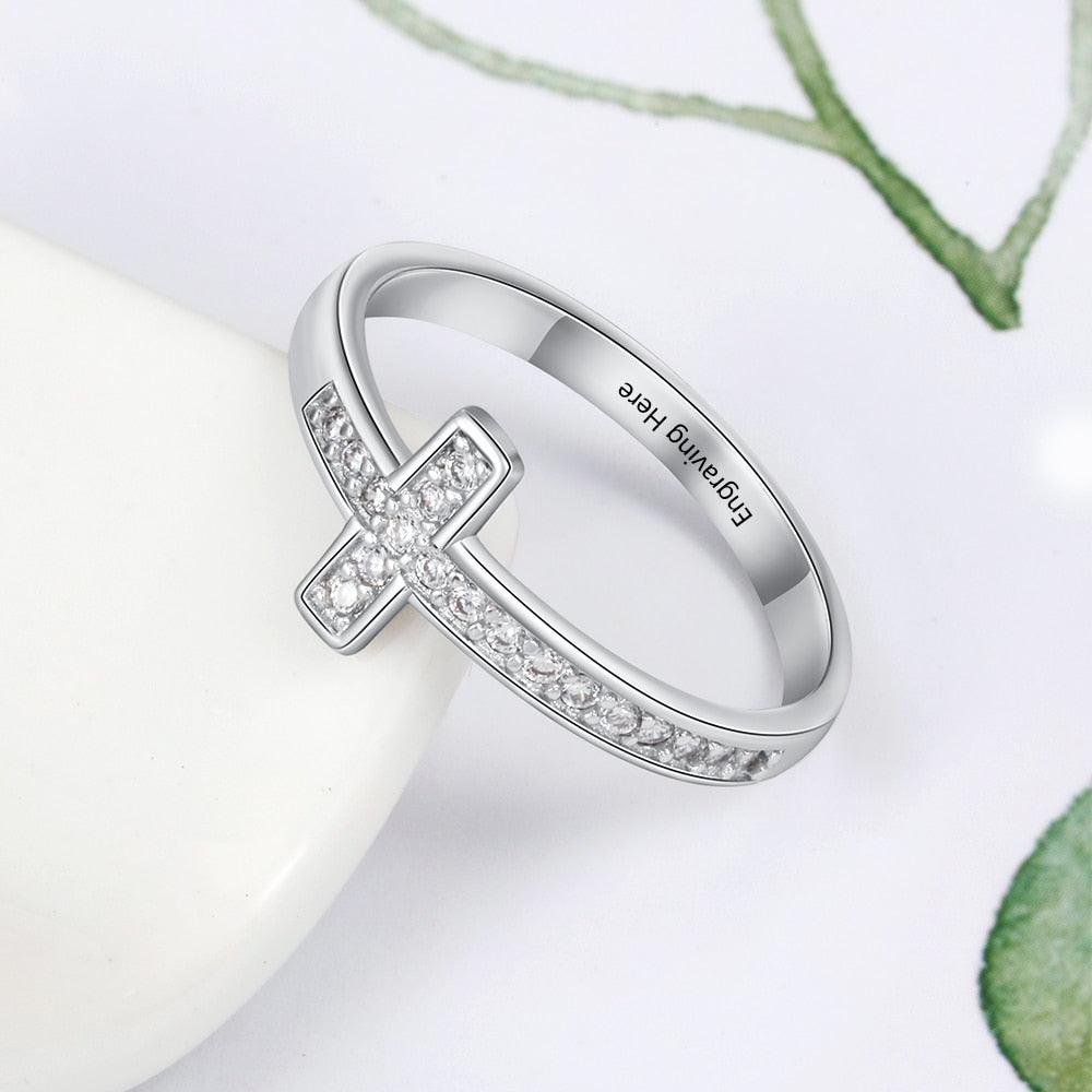 Silver Ring For Women - Diamond Cross Ring For Women - Stone Studded Ring For Women - Personalized Wedding Ring For Women - Personalized Jewel