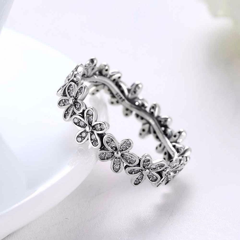 Solid 925 Sterling Silver Flowers Inlaid Zircon Rings for Women, Fashion Jewelry Gift - Personalized Jewel