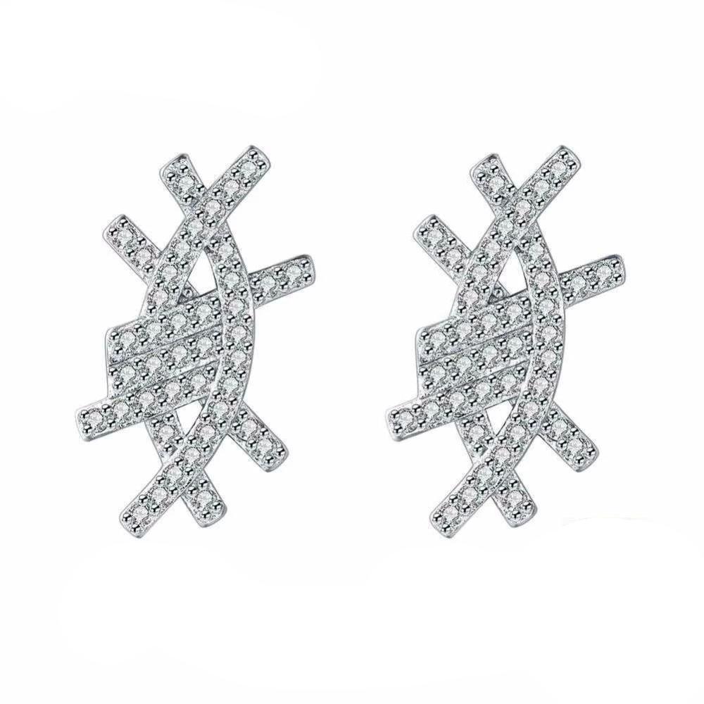 Solid 925 Sterling Silver Stud Earring Irregular Design Cubic Zirconia Party Jewelry Earrings For Women - Personalized Jewel
