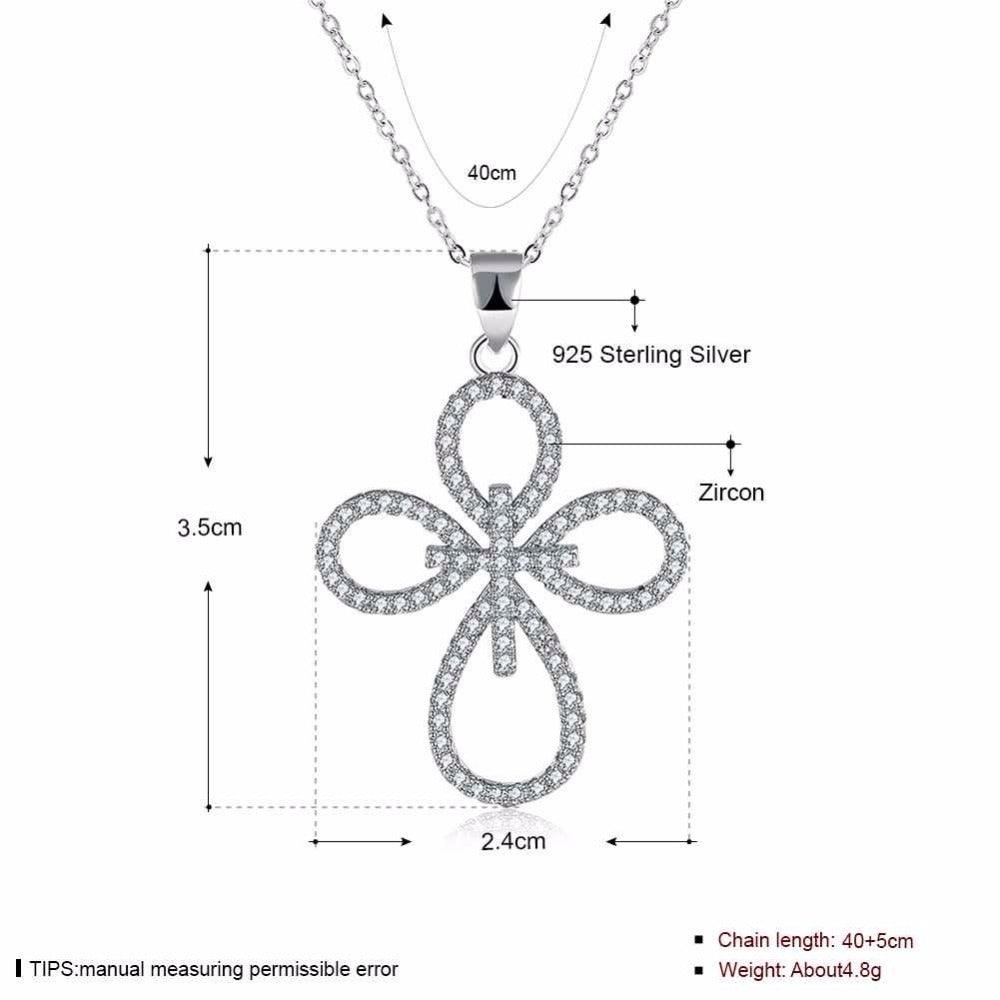 Solid Women’s 925 Sterling Silver Necklace With Cross Pattern CZ Pendant, Fashion Wedding Jewelry For Females, Trendy Pendant Necklace - Personalized Jewel