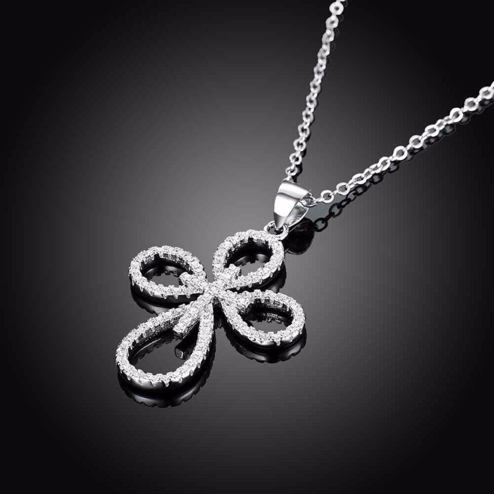 Solid Women’s 925 Sterling Silver Necklace With Cross Pattern CZ Pendant, Fashion Wedding Jewelry For Females, Trendy Pendant Necklace - Personalized Jewel