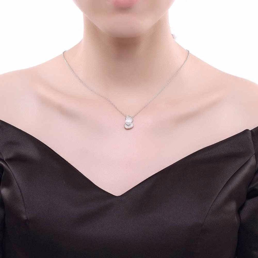 Solid Women’s 925 Sterling Silver Necklace With Simulated Pearl Shell Design Pendant, Trendy Fashion Jewelry For Women - Personalized Jewel