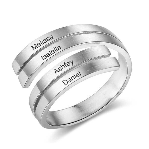 Stainless Steel Family Wrap Adjustable Rings for Women, Custom Four Names – Best Jewelry Gift for Friends & Family Members      - Personalized Jewel