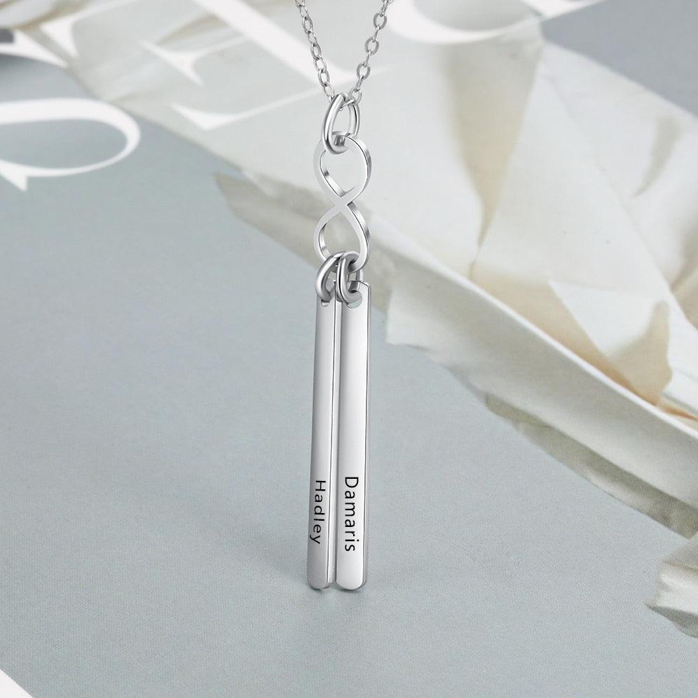 Stainless Steel Infinity Initial Name Vertical Bar Pendant Necklace, Fashion Jewelry Gift For Women. - Personalized Jewel