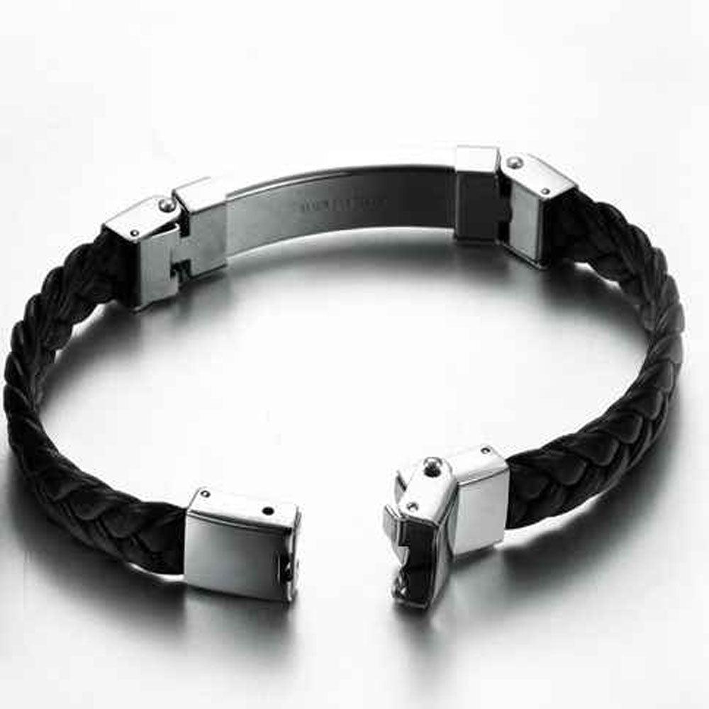 Stainless Steel Men Jewelry Rope Bracelet Genuine PU Leather Specail Button For Men Bracelet - Personalized Jewel