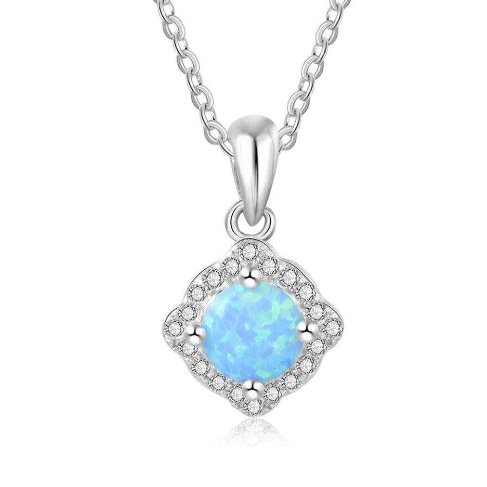 Statement Silver Jewellery, Blue Opal and Stone Studded Silver Necklace, Wedding Jewellery for Women, 925 Sterling Silver Jewellery - Personalized Jewel