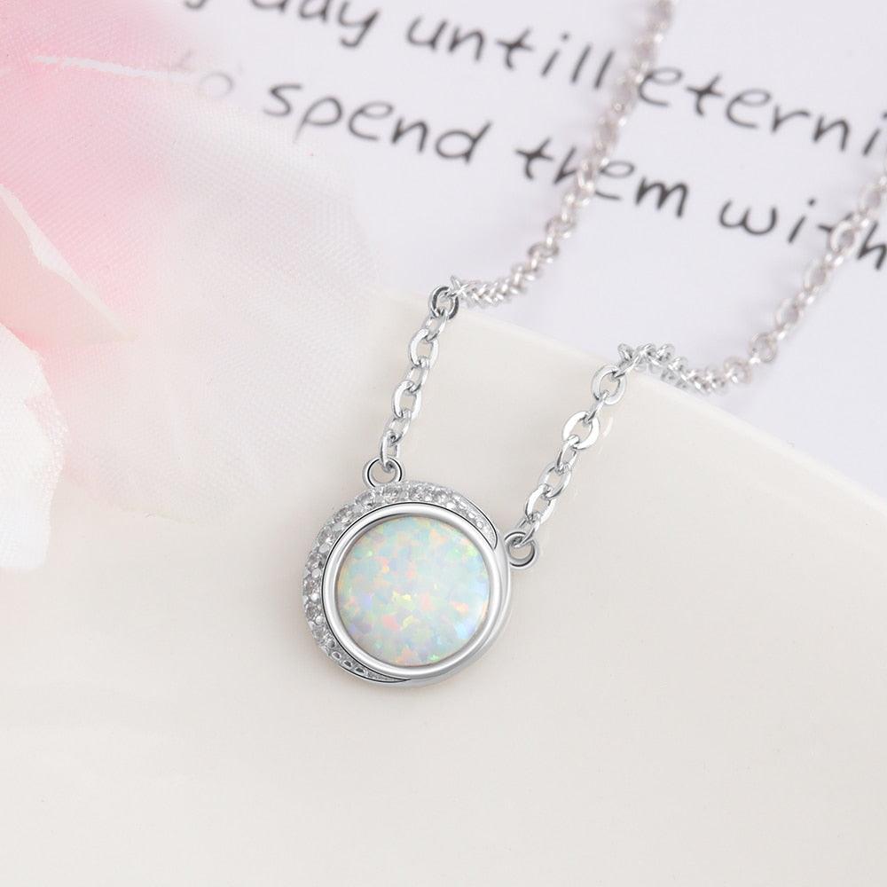 Statement Silver Jewellery, White Opal and Stone Studded Silver Necklace, Wedding Jewellery for Women, 925 Sterling Silver - Personalized Jewel