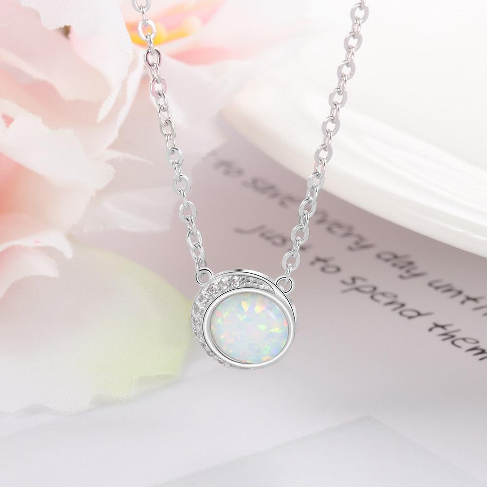 Statement Silver Jewellery, White Opal and Stone Studded Silver Necklace, Wedding Jewellery for Women, 925 Sterling Silver - Personalized Jewel
