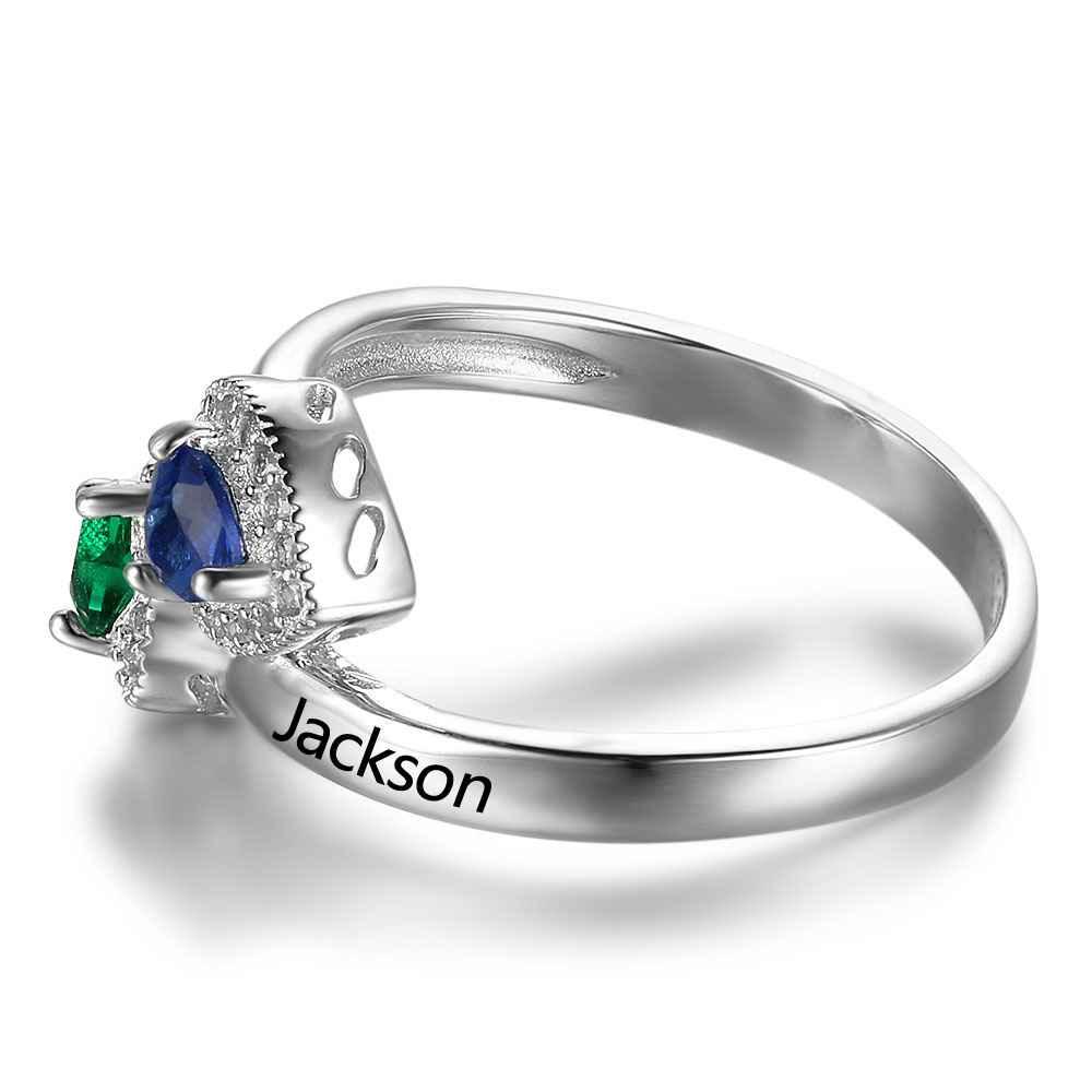 Sterling Silver Birthstone Engraved Ring for Women- Engagement Ring for Women- Love Heart Stone Engraved Jewelry for Women - Personalized Jewel