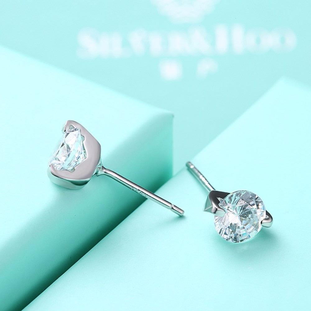 Sterling Silver Earrings for Women- Round Cubic Zirconia Earrings for Women- Party Accessories for Women - Personalized Jewel