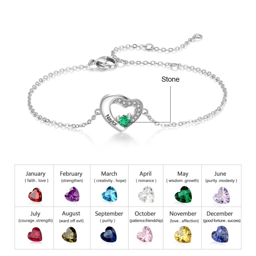 Sterling Silver Heart Name Engraved Bracelet Fashionable Accessory for Women - Personalized Jewel