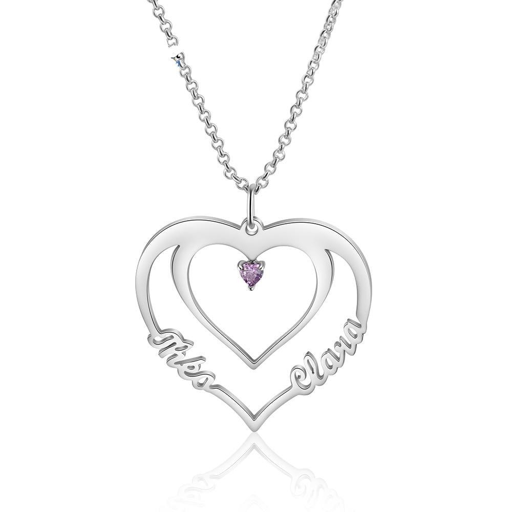 Sterling Silver Heart Nameplate Necklace- Birthstone Pendant Necklace for Women- Customized Necklace for Women- Pendant Accessories for Women - Personalized Jewel