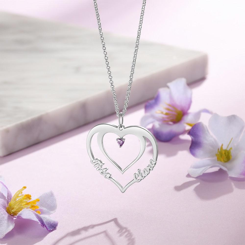 Sterling Silver Heart Nameplate Necklace- Birthstone Pendant Necklace for Women- Customized Necklace for Women- Pendant Accessories for Women - Personalized Jewel