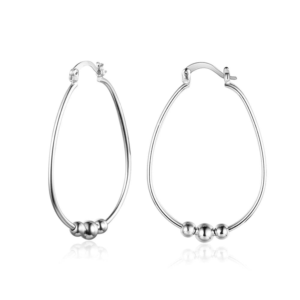 Sterling Silver Hoop Earrings Big Circle with Sliding Bead Hoop Earrings Suitable For Girls Of All Ages - Personalized Jewel