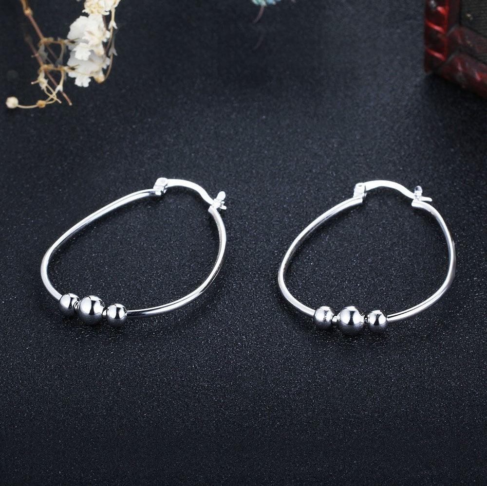 Sterling Silver Hoop Earrings Big Circle with Sliding Bead Hoop Earrings Suitable For Girls Of All Ages - Personalized Jewel