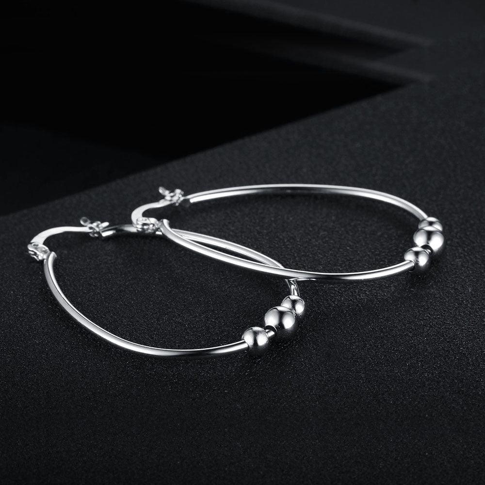 Sterling Silver Hoop Earrings Big Circle with Sliding Bead Hoop Earrings Suitable For Girls Of All Ages - Personalized Jewel