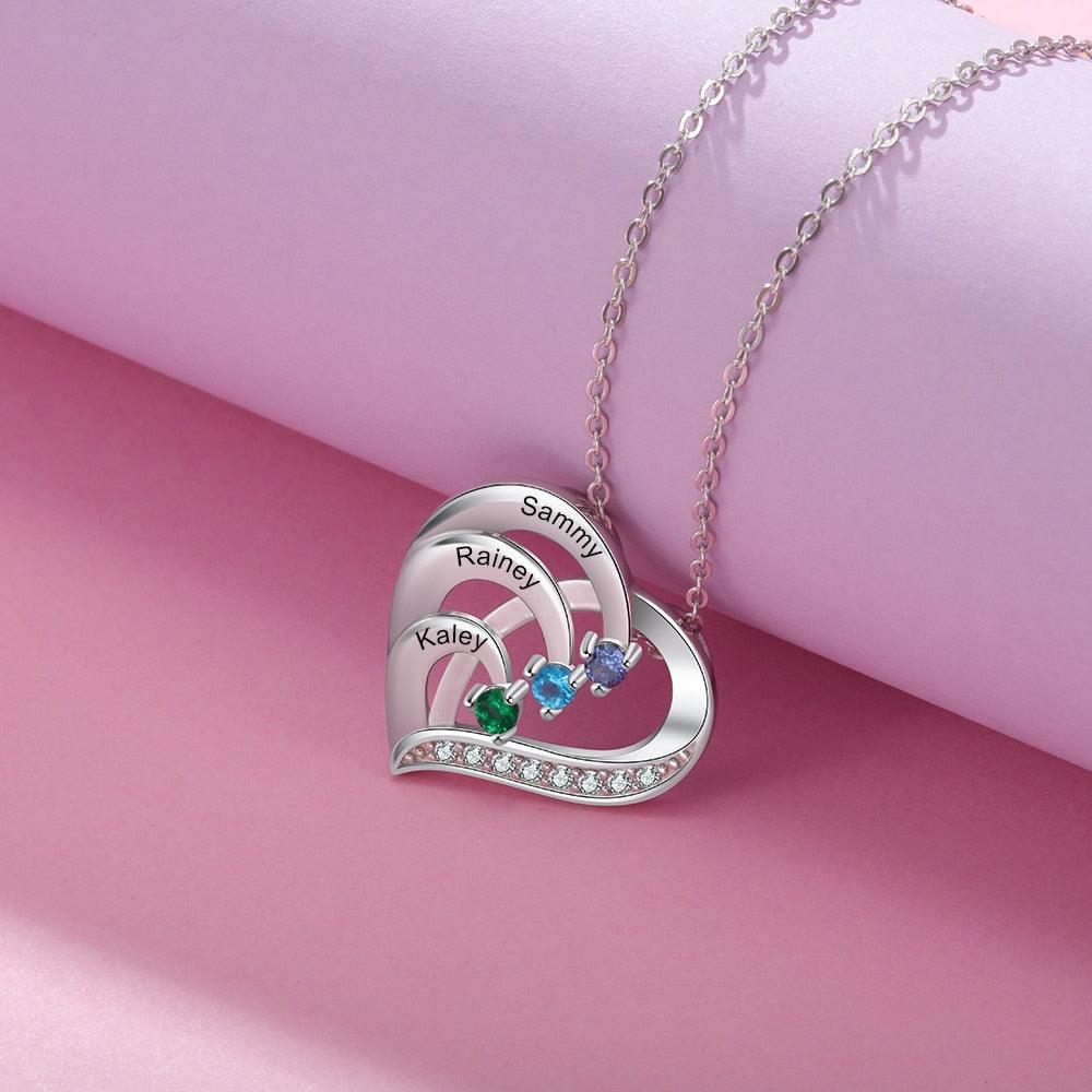 Sterling Silver Jewellery for Women, Personalized Jewellery for Ladies, Family Name Heart Necklace for Girls, Customized Pendant Jewellery - Personalized Jewel