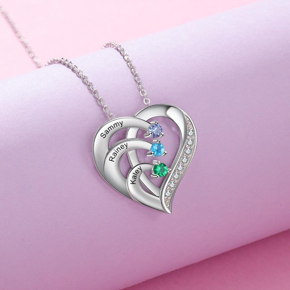 Sterling Silver Jewellery for Women, Personalized Jewellery for Ladies, Family Name Heart Necklace for Girls, Customized Pendant Jewellery - Personalized Jewel