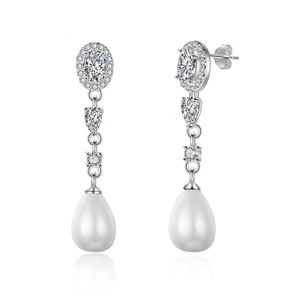 Sterling Silver Jewelry for Women - Cubic Zirconia Stud Pearl Drop Earrings - Silver Jewelry for Women - Pearl Drop Design Jewelry for Women - Personalized Jewel