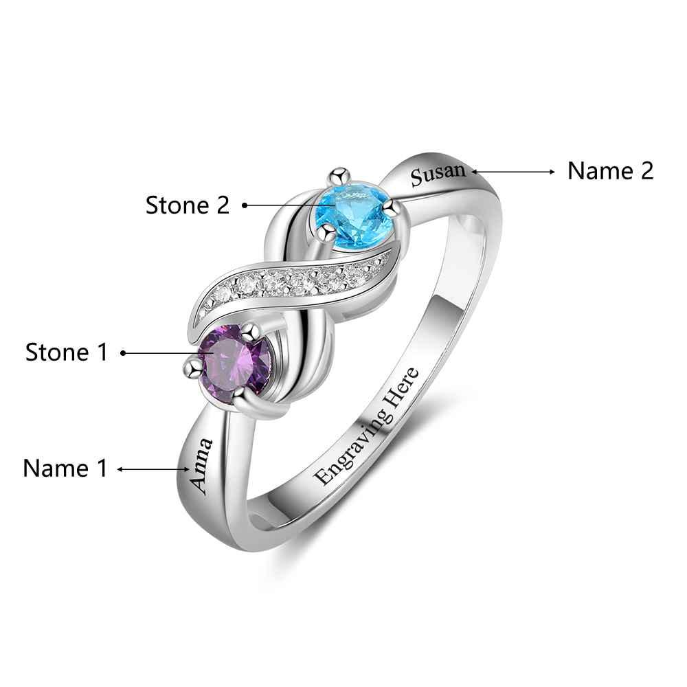 Sterling Silver Ring for Women with Customised Name & Birthstone- Casual Women Accessory - Personalized Jewel