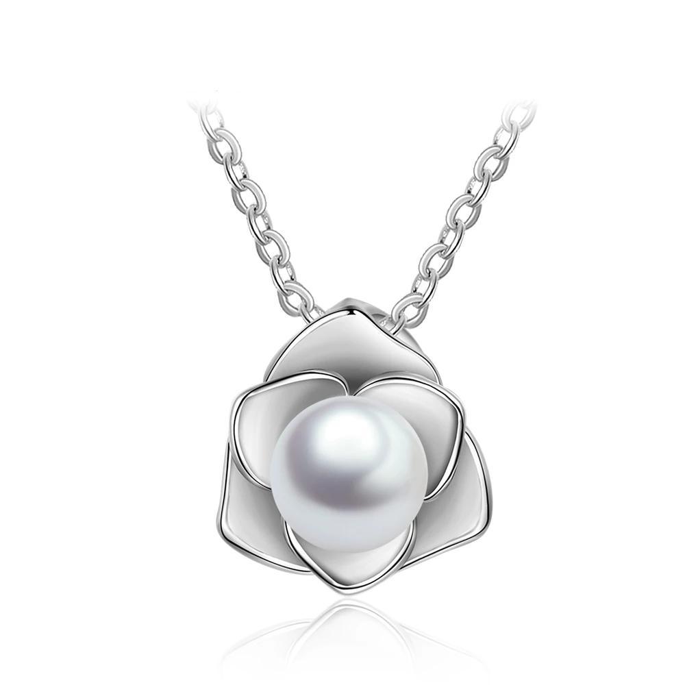 Sterling Silver Rose Shape Pearl Pendant Necklace, Fashion Jewelry Gift for Women - Personalized Jewel
