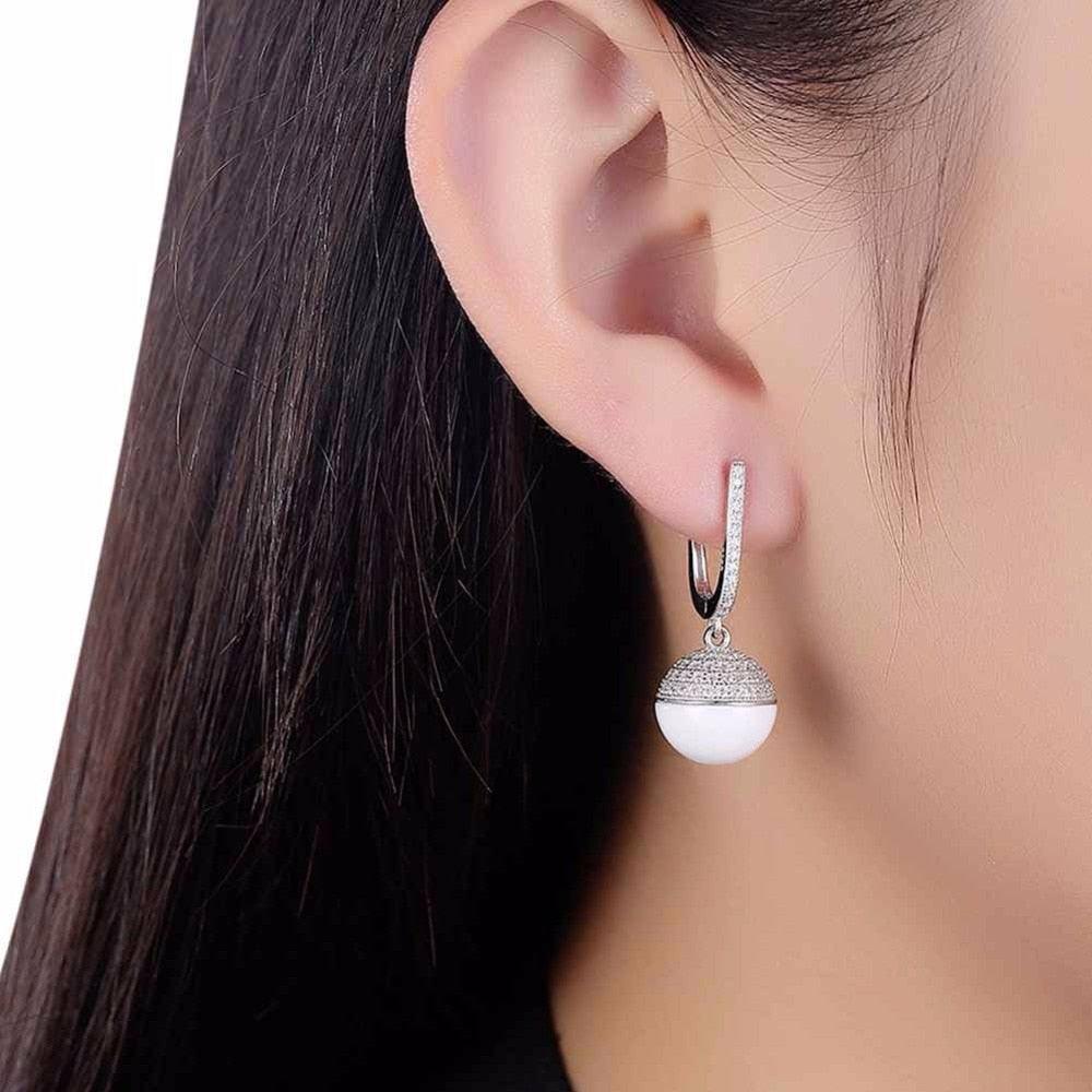 Sterling Silver Zirconia Earrings for Women- Accessory Gift for Women- Ceramic Earrings for Girls- Jewelry for Women - Personalized Jewel