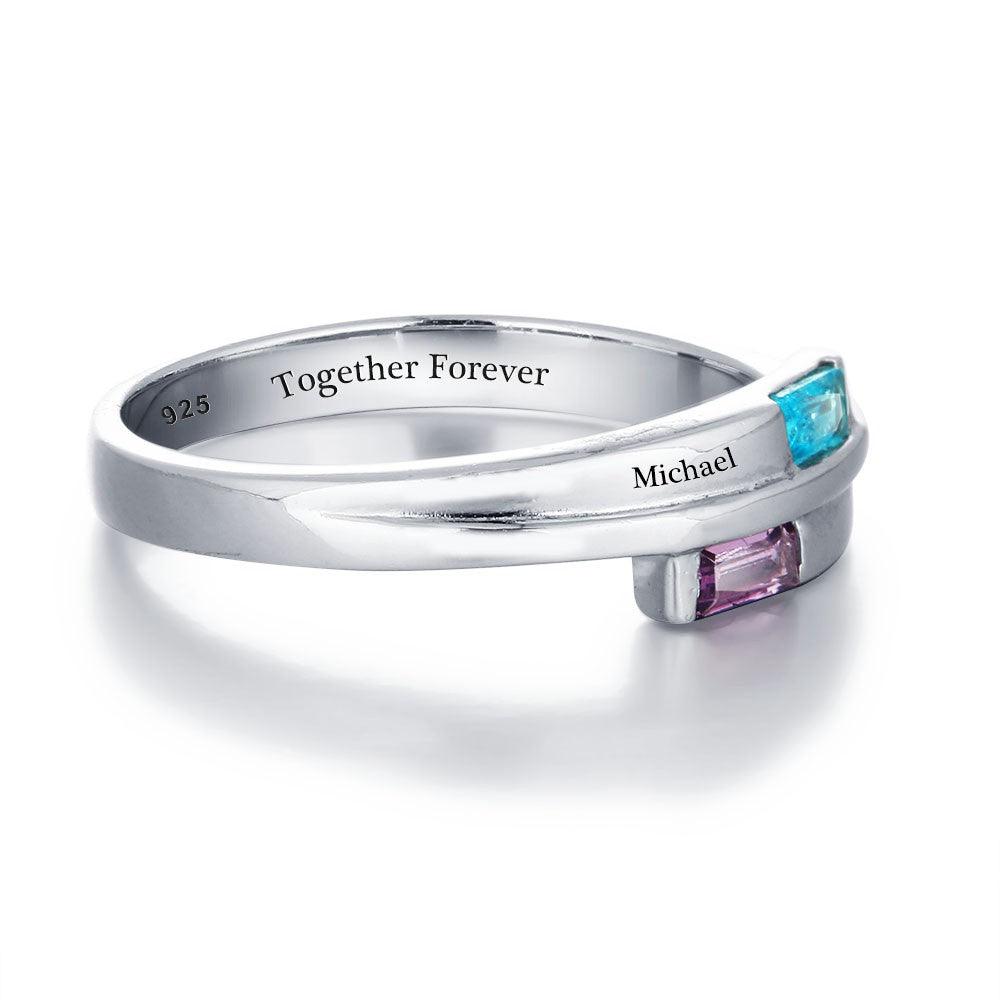 Stylish 925 Sterling Silver Rings- Engagement Custom Band Name & Birthstone Engraved - Personalized Jewel