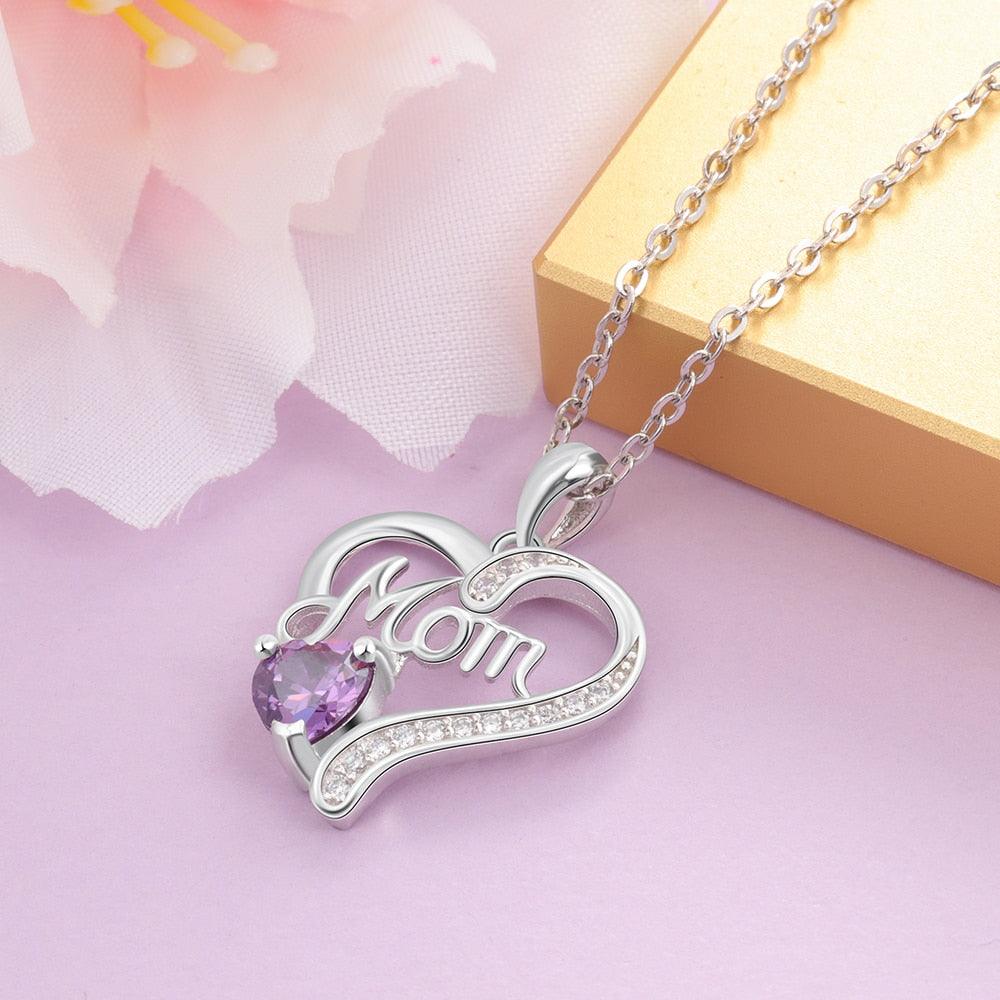 Stylish Heart and Stone Pendant for Women, Personalized Birthstone with Mom written Pendant Necklace - Personalized Jewel