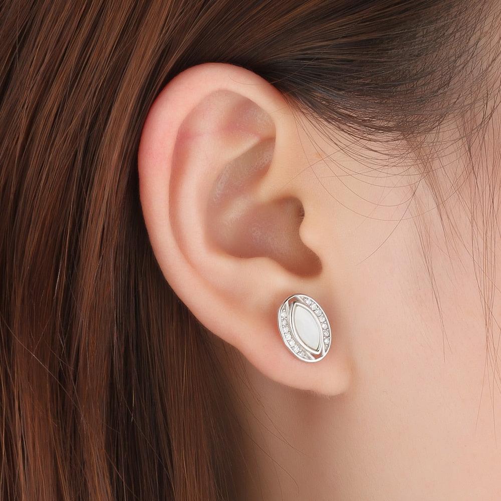 Trendy 925 Silver Stud Pearl Oyster Earrings, Oval-shaped Earrings, Chic Jewelry Gift for Women - Personalized Jewel