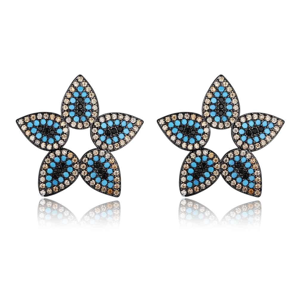 Trendy 925 Sterling Silver Blue Cubic Zirconia Flower Stud Earrings for Women, Fashion Jewelry Gift - Personalized Jewel