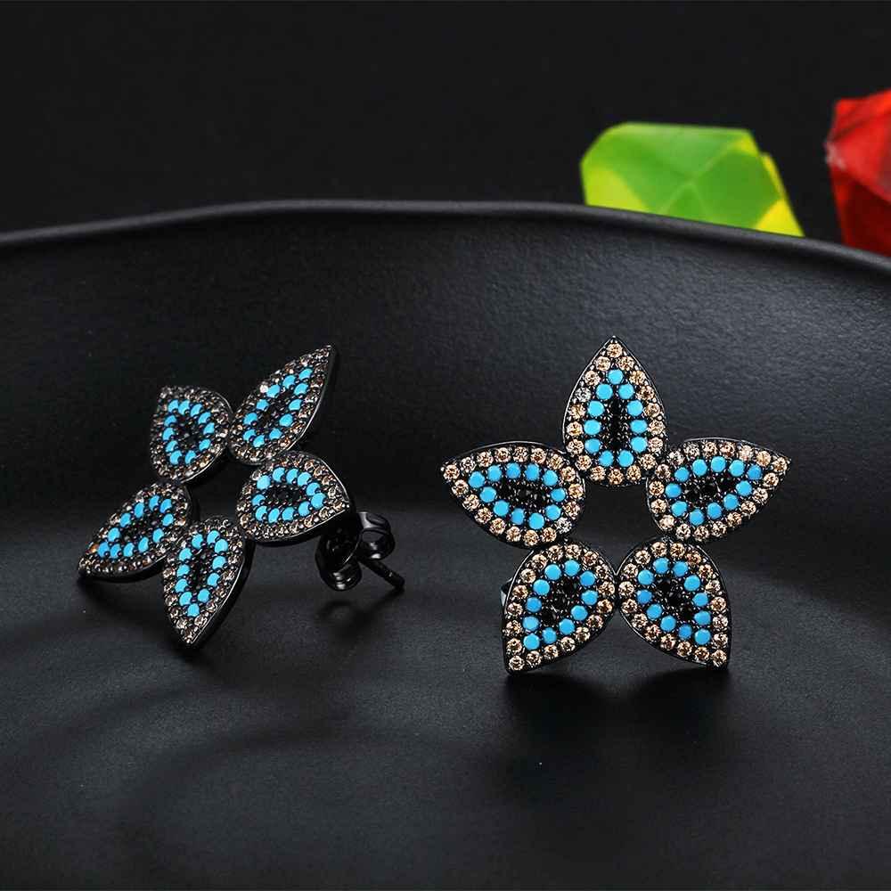 Trendy 925 Sterling Silver Blue Cubic Zirconia Flower Stud Earrings for Women, Fashion Jewelry Gift - Personalized Jewel