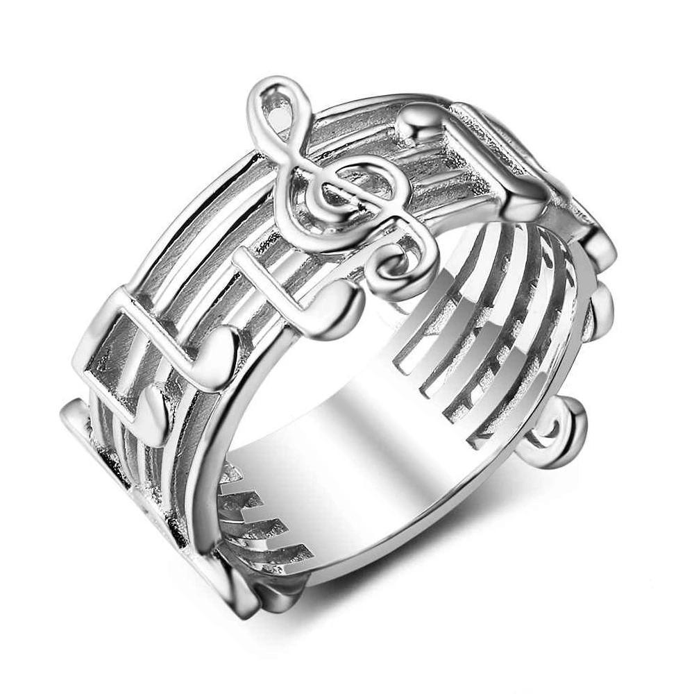 Trendy 925 Sterling Silver Rings for Women with Musical Note Shape, Fashion Jewelry Gift for Music Lovers - Personalized Jewel