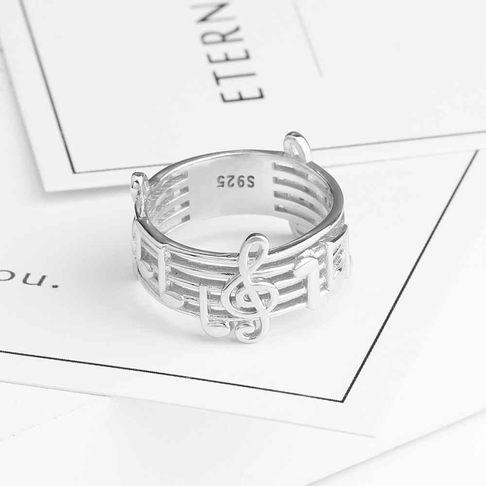 Trendy 925 Sterling Silver Rings for Women with Musical Note Shape, Fashion Jewelry Gift for Music Lovers - Personalized Jewel