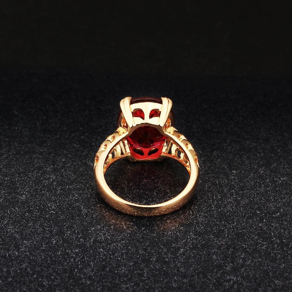 Trendy Copper Gold Color Party Rings for Women with 16mm Broadside Oval Red Stone - Personalized Jewel