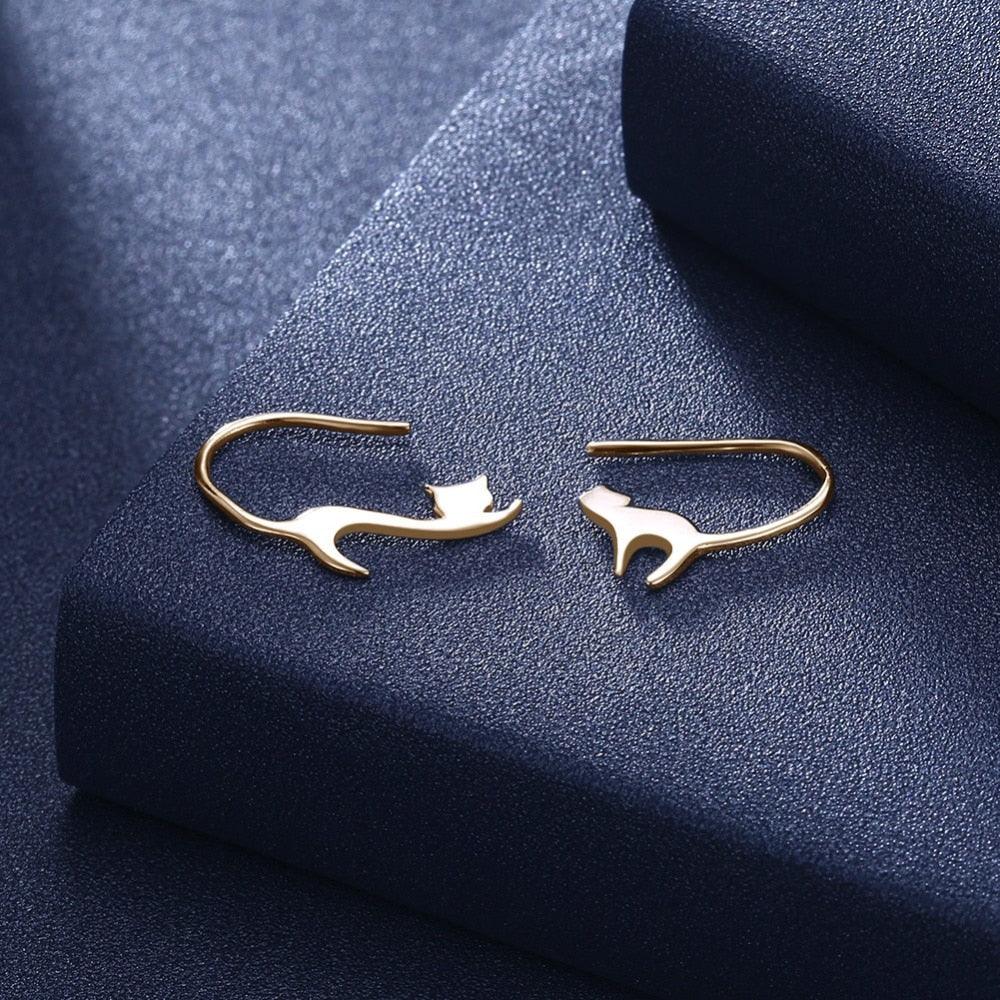 Trendy Fashion Jewelry Cute Cat Stud Earrings, Hypoallergenic Silver Color Metal, Jewelry Gift for Women - Personalized Jewel