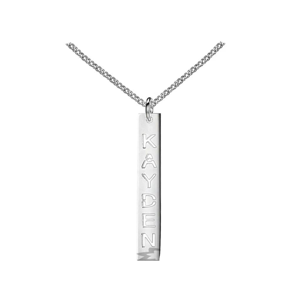 Trendy Hollow Name Engrave 925 Sterling Silver Bar Necklace & Pendants Personalized Christmas Jewelry - Personalized Jewel