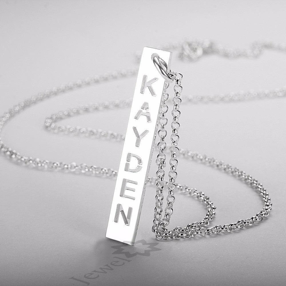Trendy Hollow Name Engrave 925 Sterling Silver Bar Necklace & Pendants Personalized Christmas Jewelry - Personalized Jewel