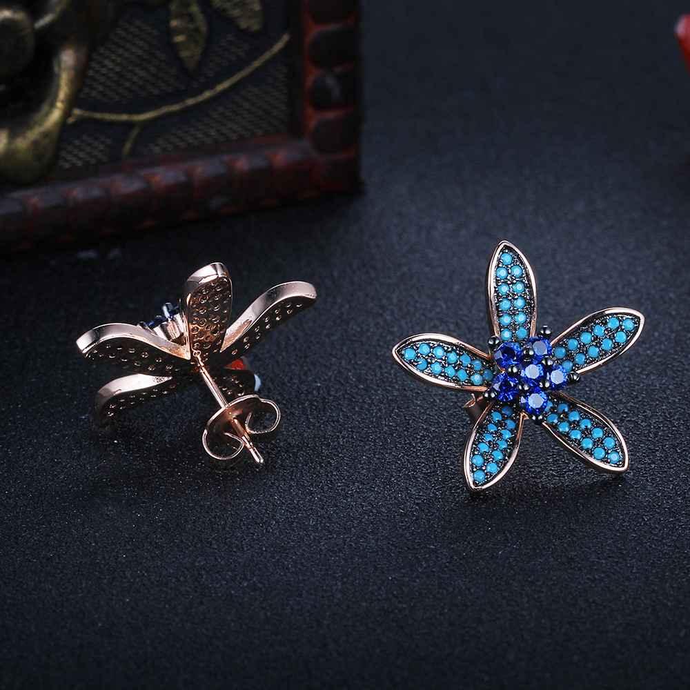 Unique 925 Silver Lilac Flower Stud Earrings with Blue Cubic Zirconia Stones, Fashion Jewelry Ear Stud, Best Gift Option for Women - Personalized Jewel