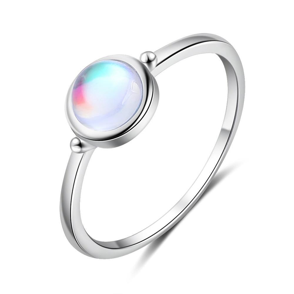 Unisex 925 Sterling Silver Ring Simple Rainbow Moonstone Band For Women - Personalized Jewel