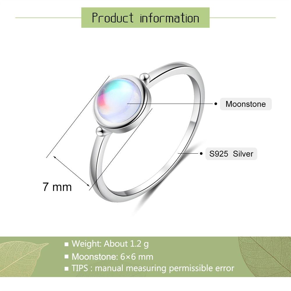 Unisex 925 Sterling Silver Ring Simple Rainbow Moonstone Band For Women - Personalized Jewel