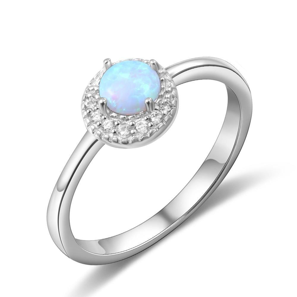 Unisex Plain Opal Rings - 925 Sterling Silver Round Blue Opal Ring - Trendy Wedding Bands Women - Suitable for Friends & Family - Personalized Jewel
