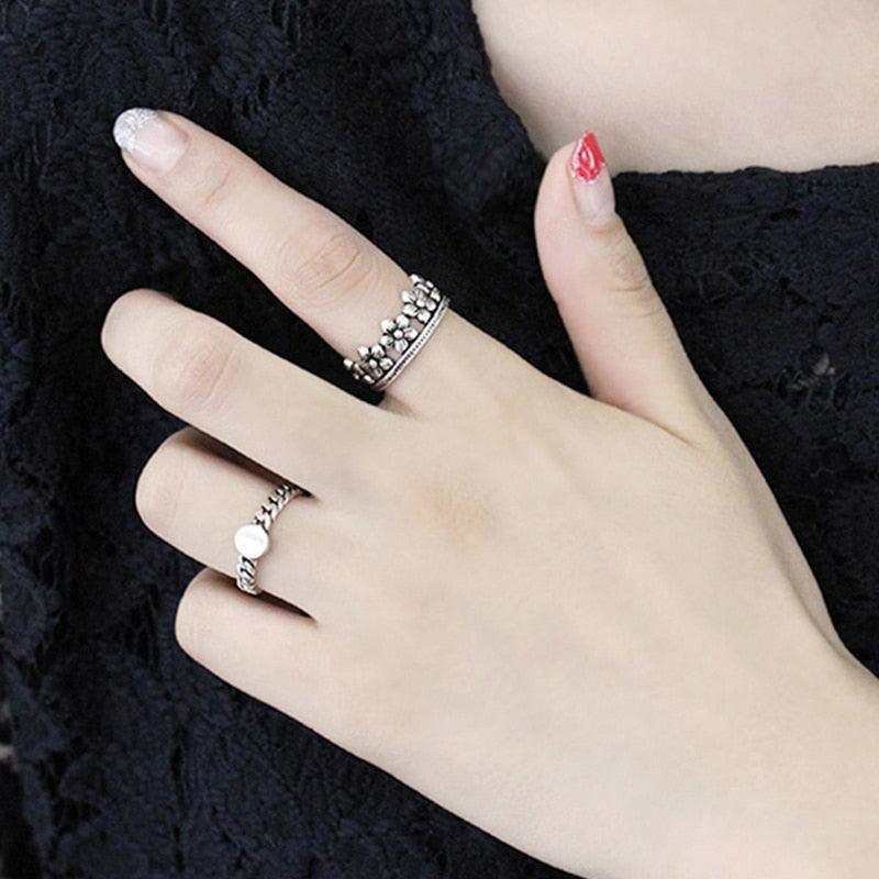 Vintage 925 Sterling Silver Flowers Shape Ring For Women, Adjustable Ring Jewelry - Personalized Jewel