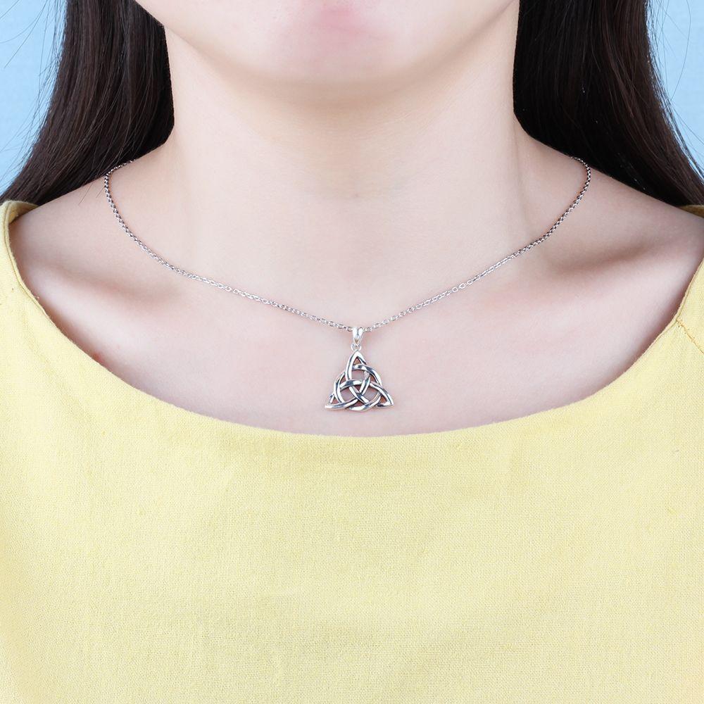 Vintage 925 Sterling Silver Necklace For Women With Triquetra Trinity Knot Pendant - Personalized Jewel
