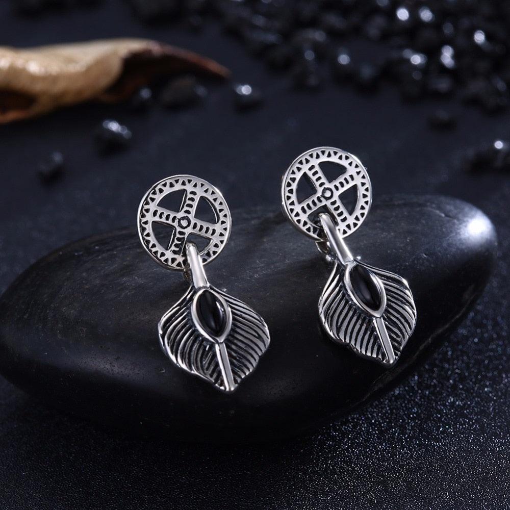 Vintage Leaves Shape Stud Earring - 925 Sterling Silver Stud Earrings For Women - Push-back closure - Fashion Party Jewelry - Black Gun Color - Personalized Jewel