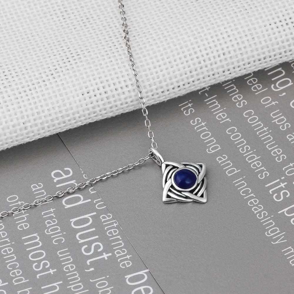 Vintage Rhombus Shape Blue Cubic Zirconia 925 Sterling Silver Necklace & Pendant For Women Fashion Jewelry - Personalized Jewel