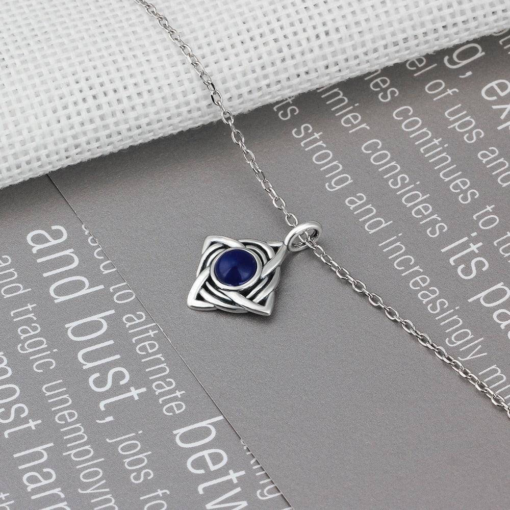 Vintage Rhombus Shape Blue Cubic Zirconia 925 Sterling Silver Necklace & Pendant For Women Fashion Jewelry - Personalized Jewel