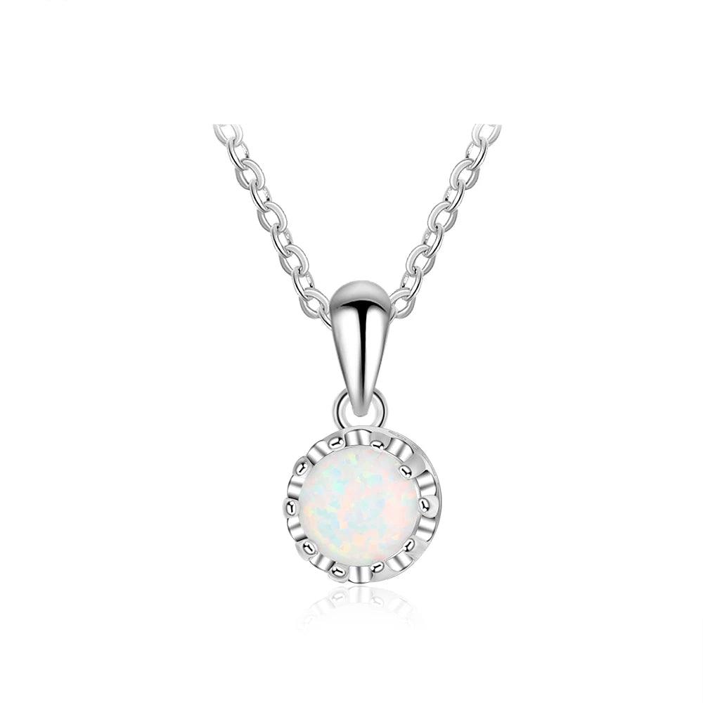 White Opal Flower Pendant Silver Necklace - Personalized Jewel