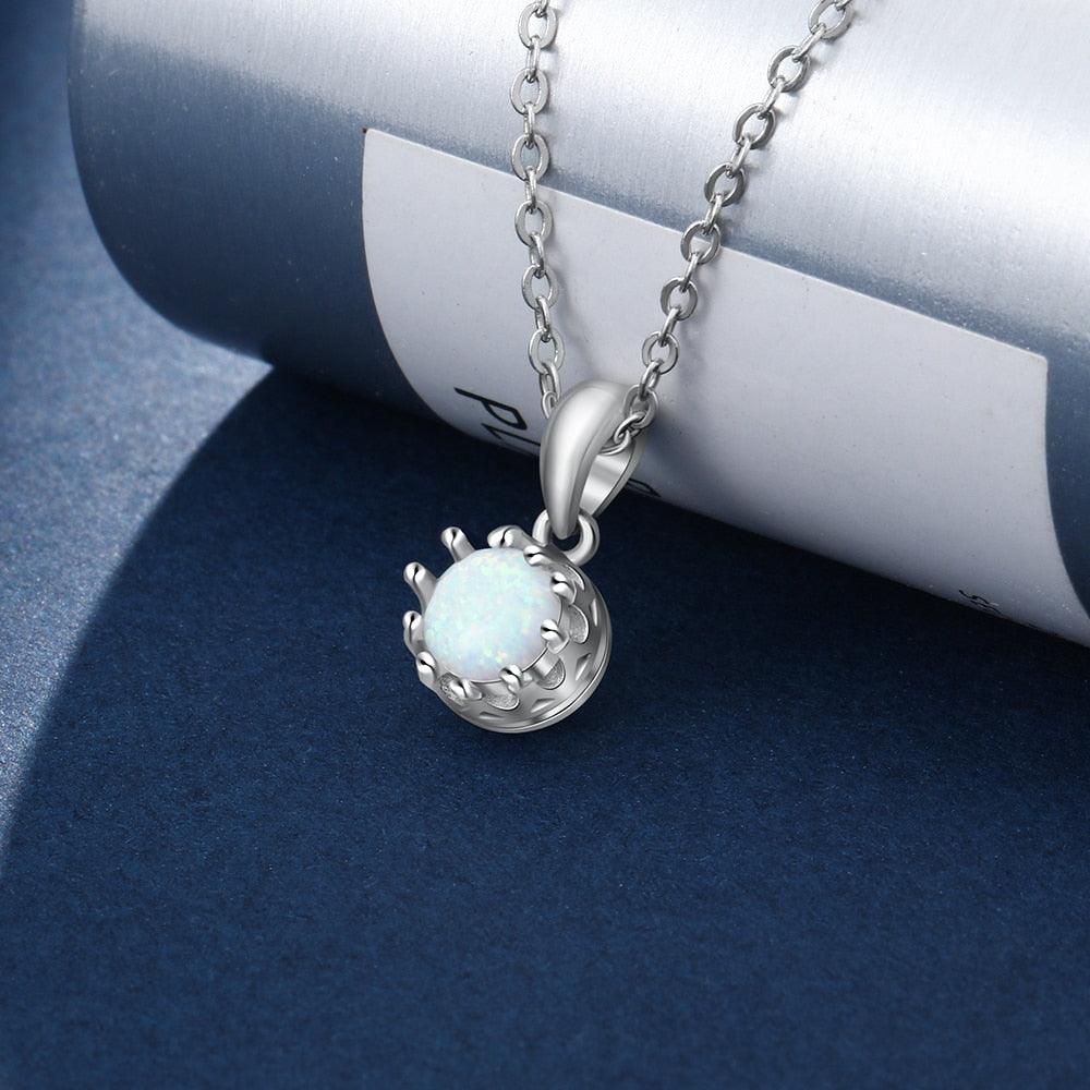 White Opal Flower Pendant Silver Necklace - Personalized Jewel